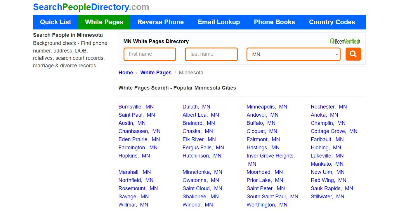 White Pages in Minnesota, Find a Person, Local Directory